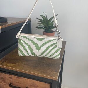 Coach Y2K Signature Green and Ivory Zebra Wristlet